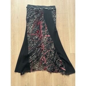 AnnaRita N Black Red Lagenlook Whimsigoth Wool Cotton Patchwork Skirt Sz 44 Y2K